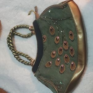 JNS beaded peacock print bag